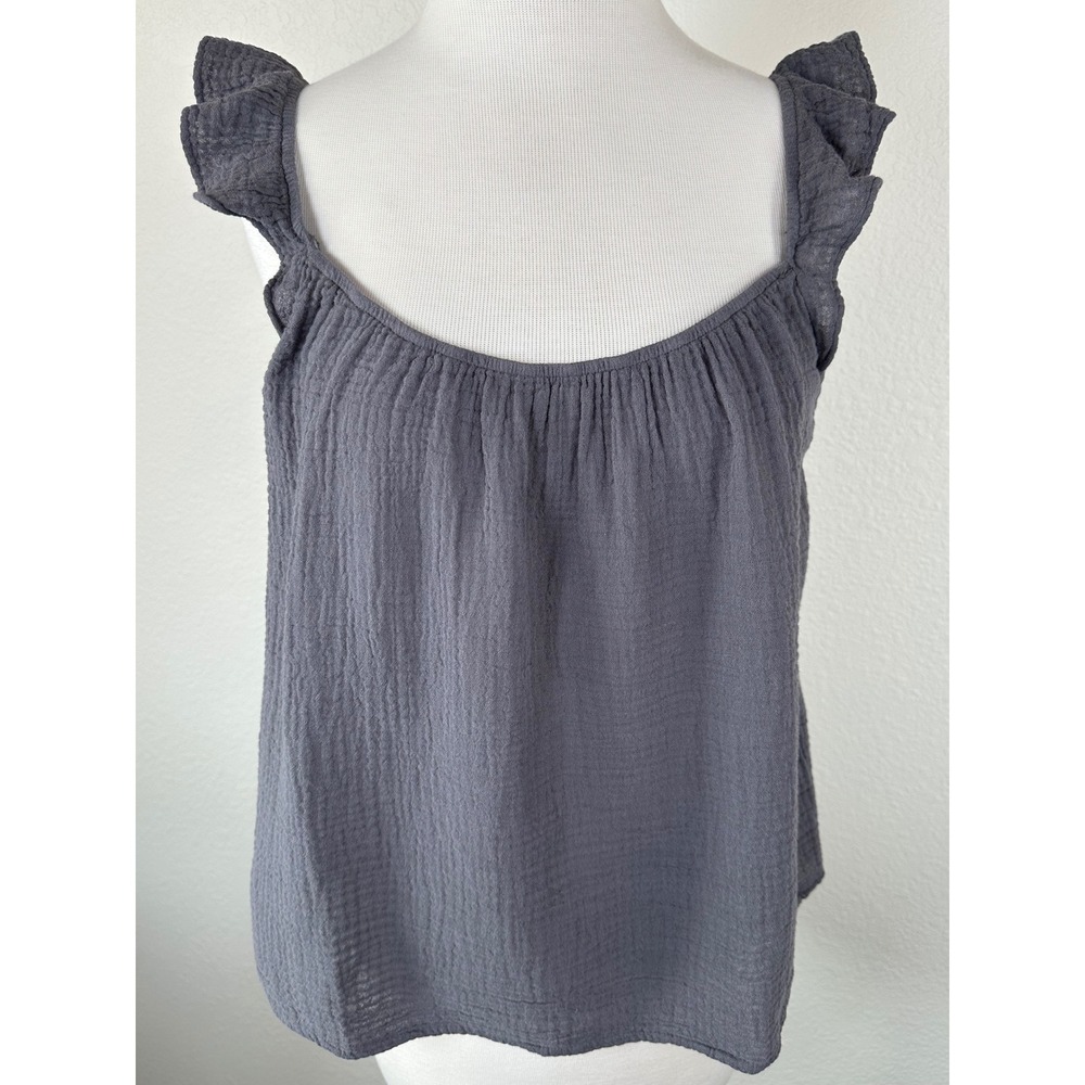 Monrow Cotton Gauze Tank‎ Charcoal Ruffle Strap Lightweight Boho Small
